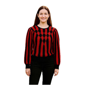 Lilly Of California Vintage Sweater Small Red Black Vintage Striped 80s Preppy